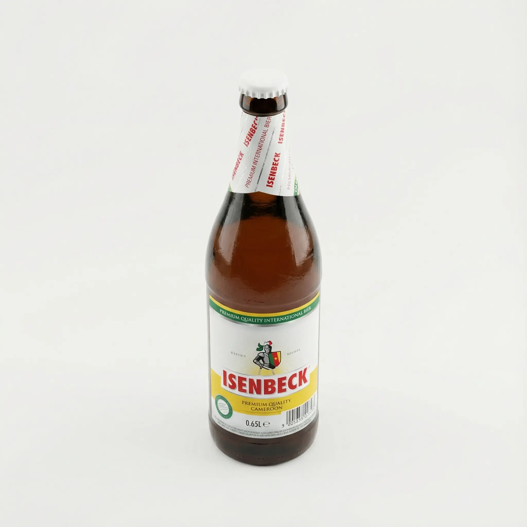 vue dessus bouteille blonde Isenbeck 65cl étiquette colorée